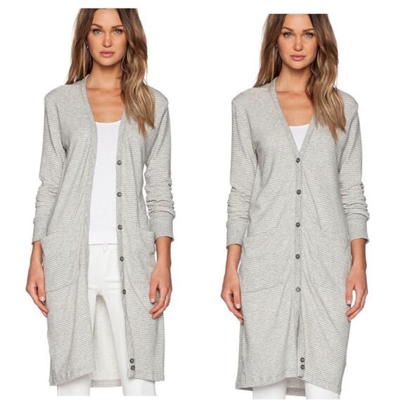 JAMES PERSE LONG BUTTON FRONT FLEECE CARDIGAN - Picture 1 of 15